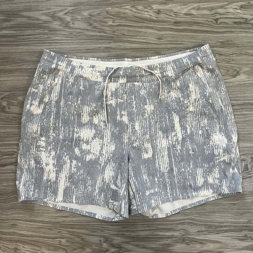 Lululemon Pace Breaker Lined Shorts 7 Gray White Abstract Print XXL LM7ATPS